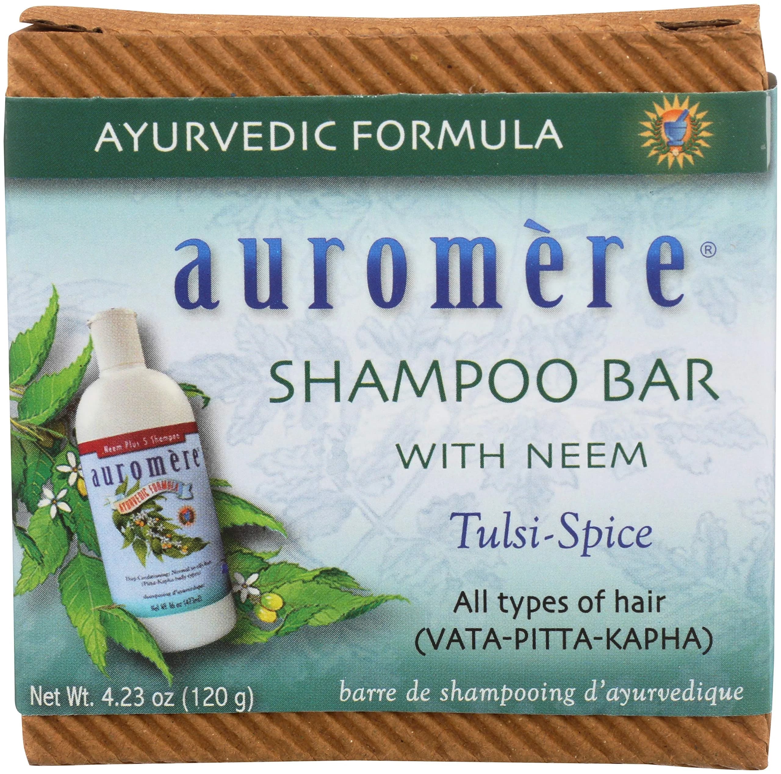 Auromere Ayurvedic Shampoo Bar, Neem & Tulsi - 4.23 Oz | All-in-One Herbal Cleansing