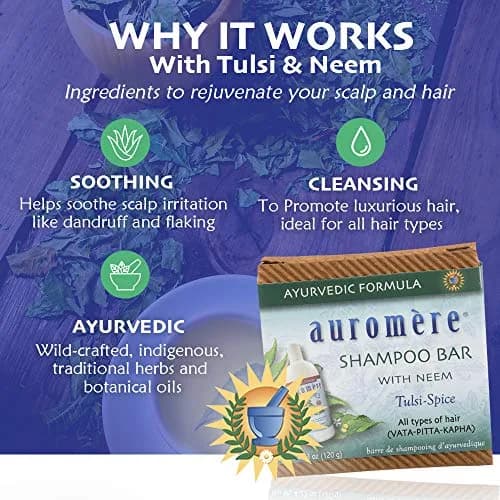 Auromere Ayurvedic Shampoo Bar, Neem & Tulsi - 4.23 Oz | All-in-One Herbal Cleansing thumbnail 3