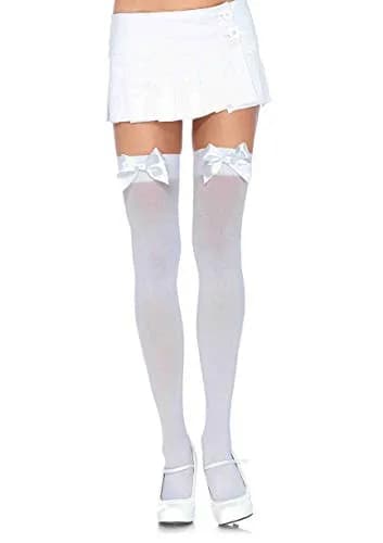Leg Avenue Plus Size Satin Bow Accent Thigh Highs | Flirty, Comfortable, White thumbnail 4