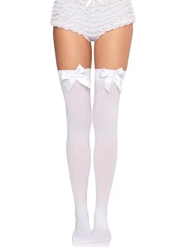 Leg Avenue Plus Size Satin Bow Accent Thigh Highs | Flirty, Comfortable, White thumbnail 2