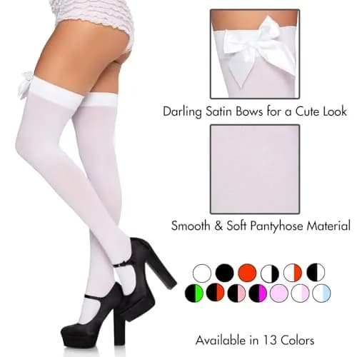 Leg Avenue Plus Size Satin Bow Accent Thigh Highs | Flirty, Comfortable, White thumbnail 3