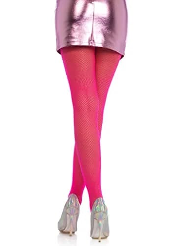 Leg Avenue Nylon Fishnet Tights Neon Pink | One Size, High Waist, Ultra Stretchy, Neon Pink thumbnail 1
