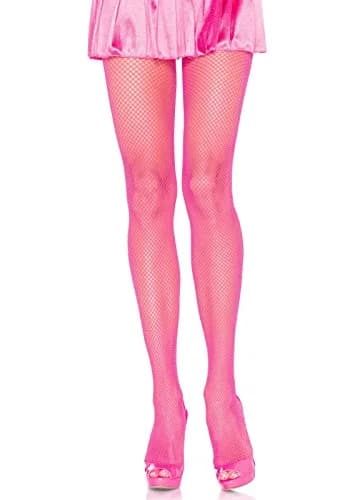 Leg Avenue Nylon Fishnet Tights Neon Pink | One Size, High Waist, Ultra Stretchy, Neon Pink thumbnail 2