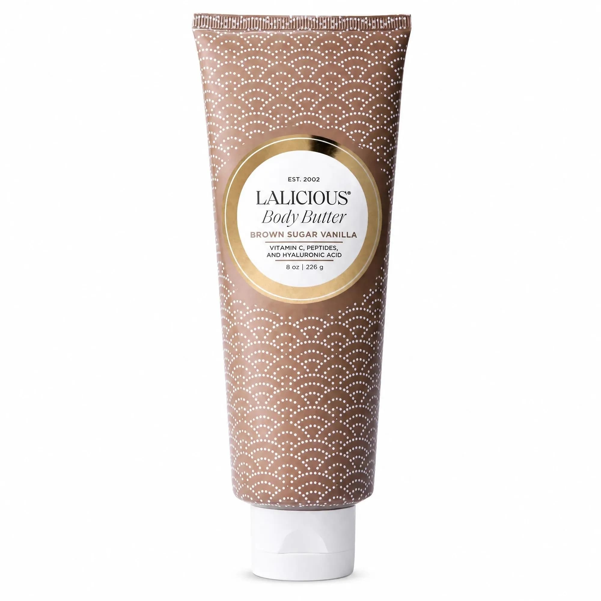 LALICIOUS Brown Sugar Vanilla Whipped Body Butter 8oz | Ultra-Hydrating Shea Butter Cream with Hyaluronic Acid, Vitamin C & Peptides | Deep Moisturizing Lotion for Dry Skin | Non-Greasy — Brown Sugar Vanilla (8oz)