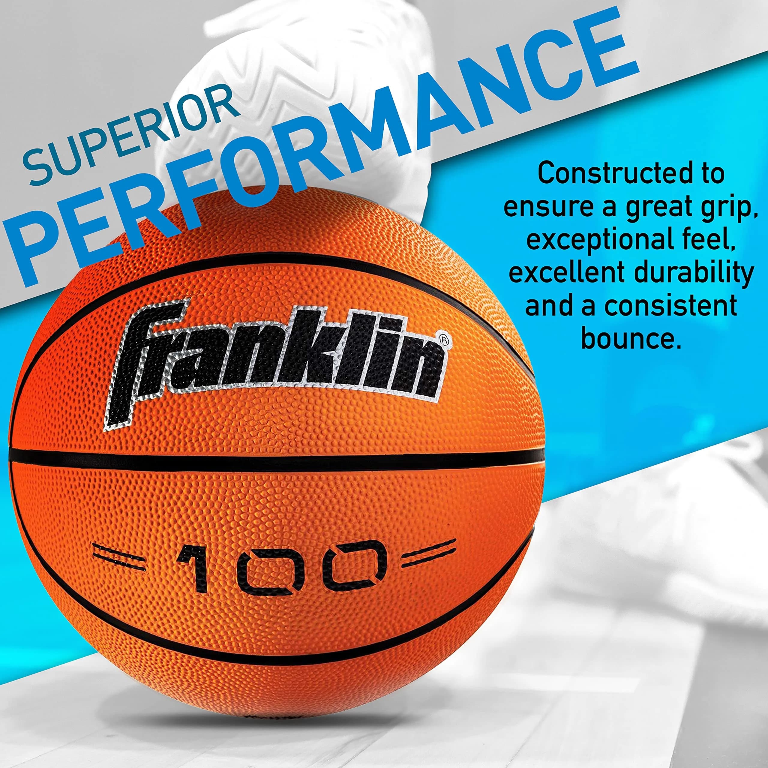 Franklin Sports Grip-Rite 100 Basketball - Official Size 7 (29.5") | All-Surface Rubber Indoor Outdoor - view 3