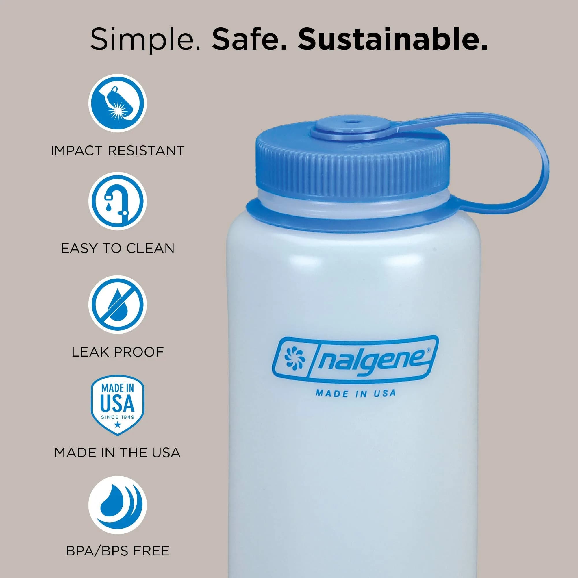 Nalgene HDPE Wide Mouth Water Bottle, Gray, 48 oz (1.5 L) | Durable & Leak-Proof for Active Lifestyles - view 2