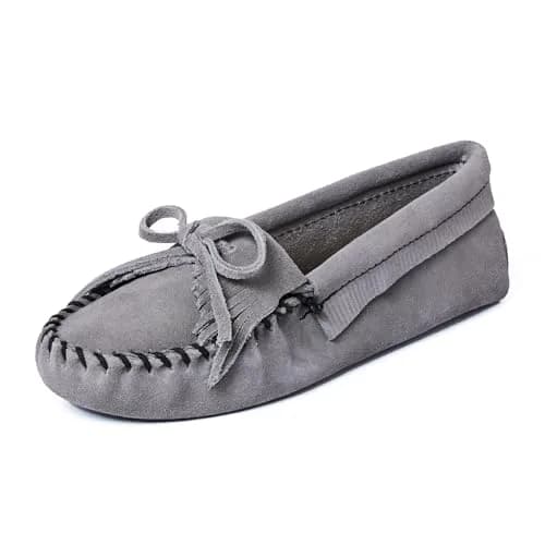Minnetonka Kilty Suede Softsole Moccasin Storm Blue 10 M US | Classic Women's Slippers with Fringed Style - main product image
