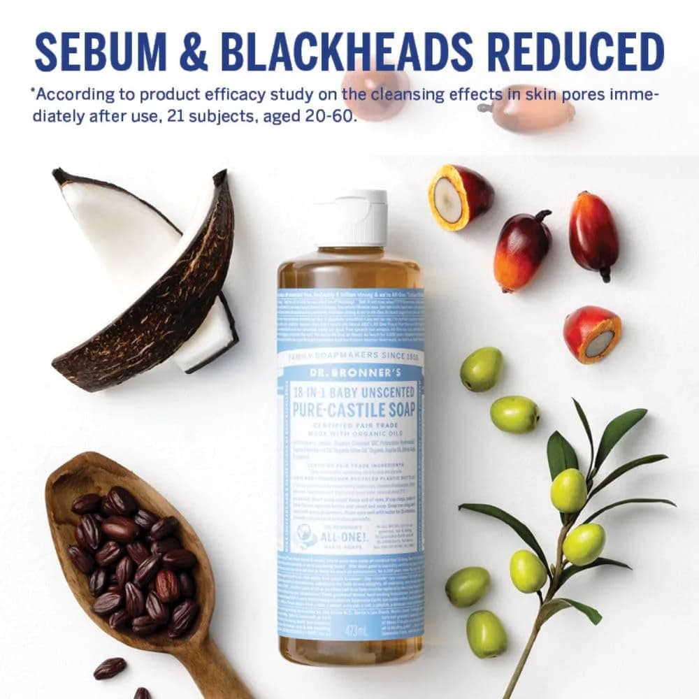 Dr. Bronner's Baby Mild Pure-Castile Liquid Soap Unscented 473ml (16 Fl Oz) | Gentle Hypoallergenic Cleanser - view 5