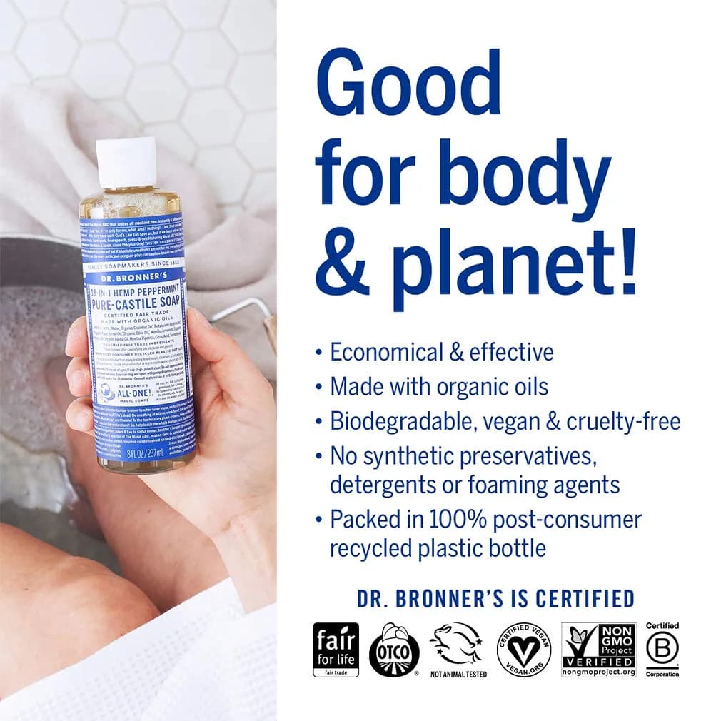 Dr. Bronner's Pure-Castile Liquid Soap Peppermint 4 Fl Oz (Pack of 1) | All-Purpose Natural Cleanser - view 4