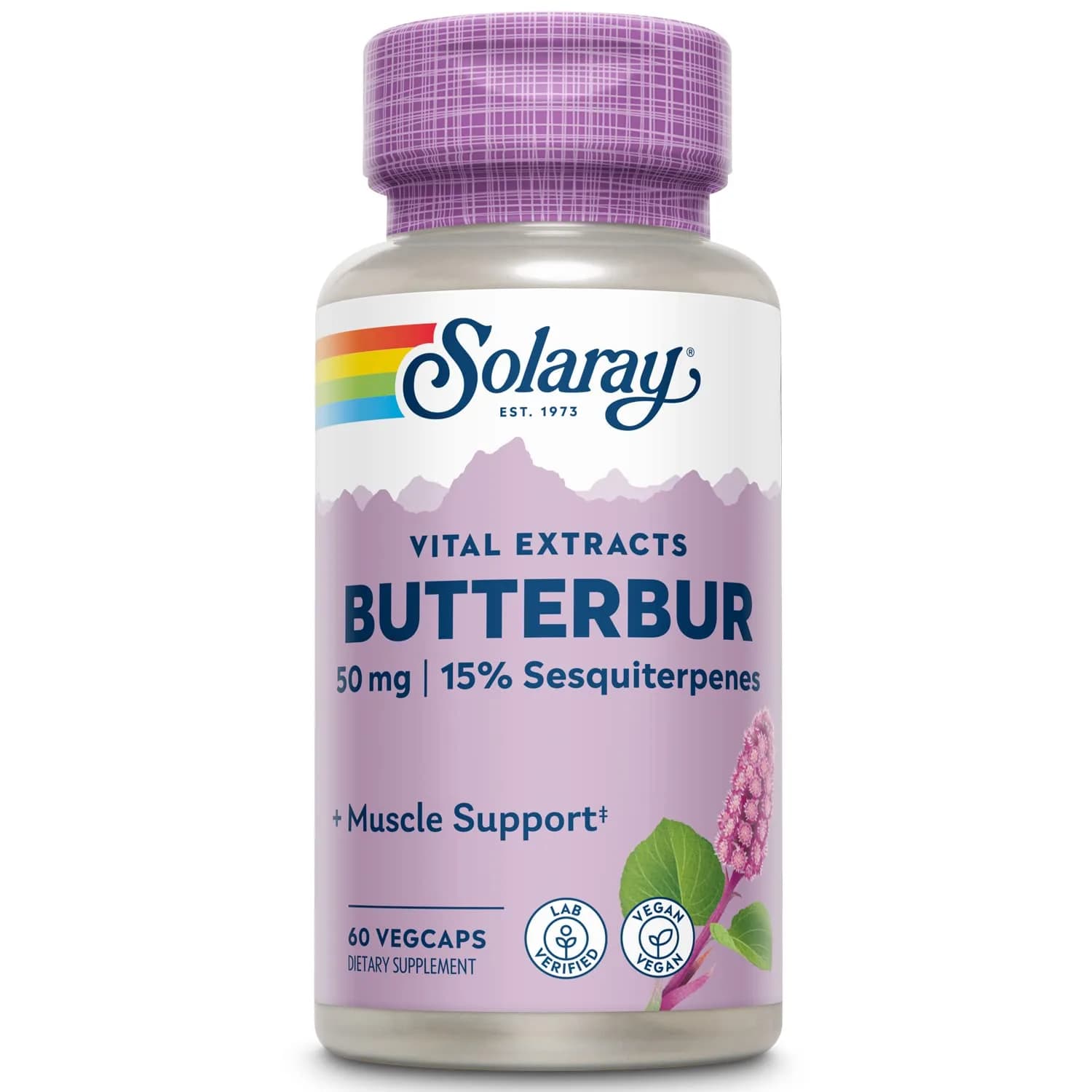 SOLARAY Butterbur Root Extract 50 mg Supplement | 60 Veg Caps for Vascular Smooth Muscle, Respiratory & Urinary Health - main product image