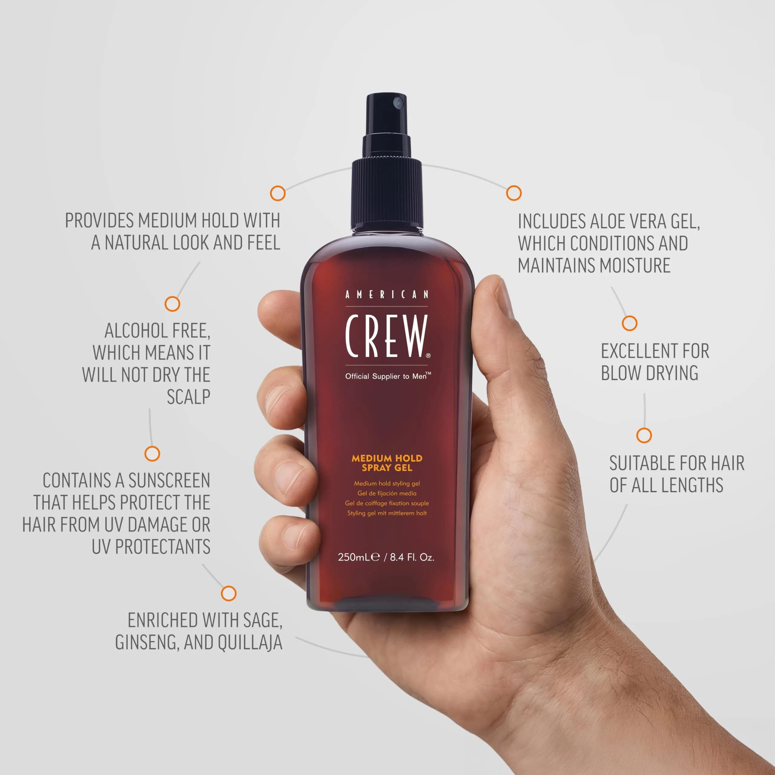 American Crew Men's Hair Spray, Medium Hold, 8.45 Fl Oz | Natural Look, Alcohol-Free - view 3