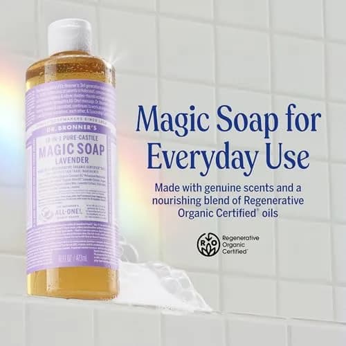 Dr. Bronner's Pure-Castile Liquid Soap Lavender 472ml (16 Fl Oz) | Gentle Organic 18-in-1 Use All-Purpose Cleanser thumbnail 2