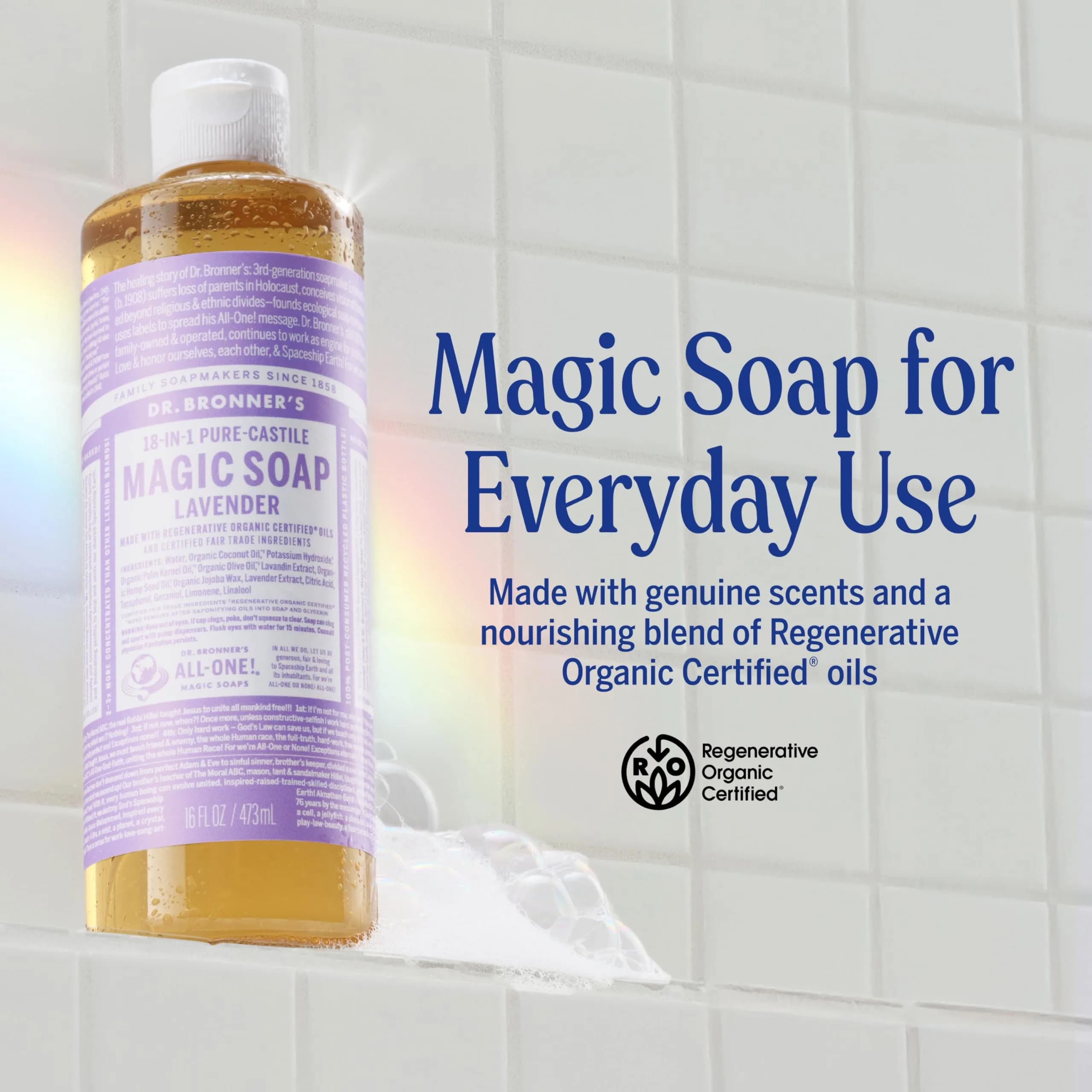 Dr. Bronner's Pure-Castile Liquid Soap Lavender 472ml (16 Fl Oz) | Gentle Organic 18-in-1 Use All-Purpose Cleanser - view 2