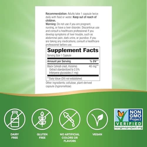 Nature's Way Black Cohosh Menopause Support Supplement for Women 120 Count | Standardized Extract Capsules for Hot Flashes & Night Sweats thumbnail 5