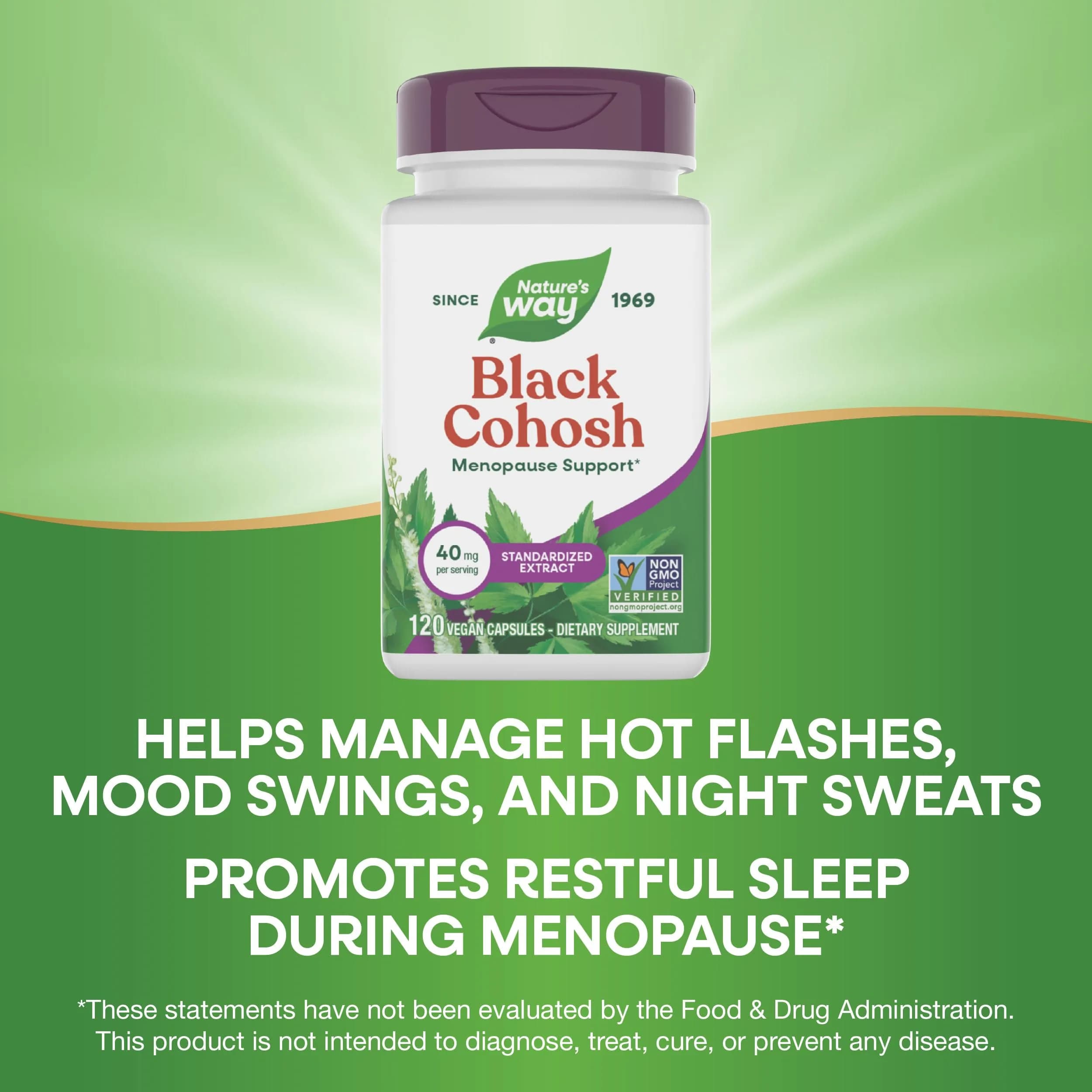 Nature's Way Black Cohosh Menopause Support Supplement for Women 120 Count | Standardized Extract Capsules for Hot Flashes & Night Sweats - view 4