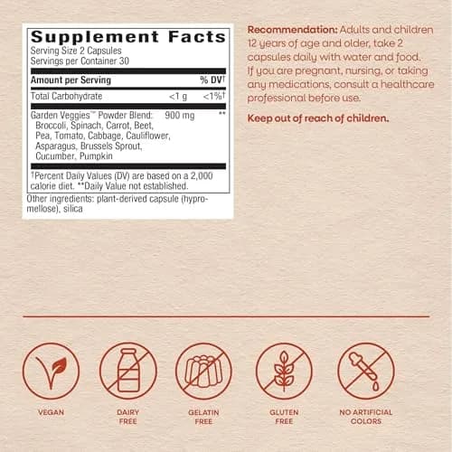 Nature's Way Garden Veggies, Vegetable Supplement, Superfood Blend, 60 ct | Plant-Based Vegetable Capsules for Daily Wellness thumbnail 6