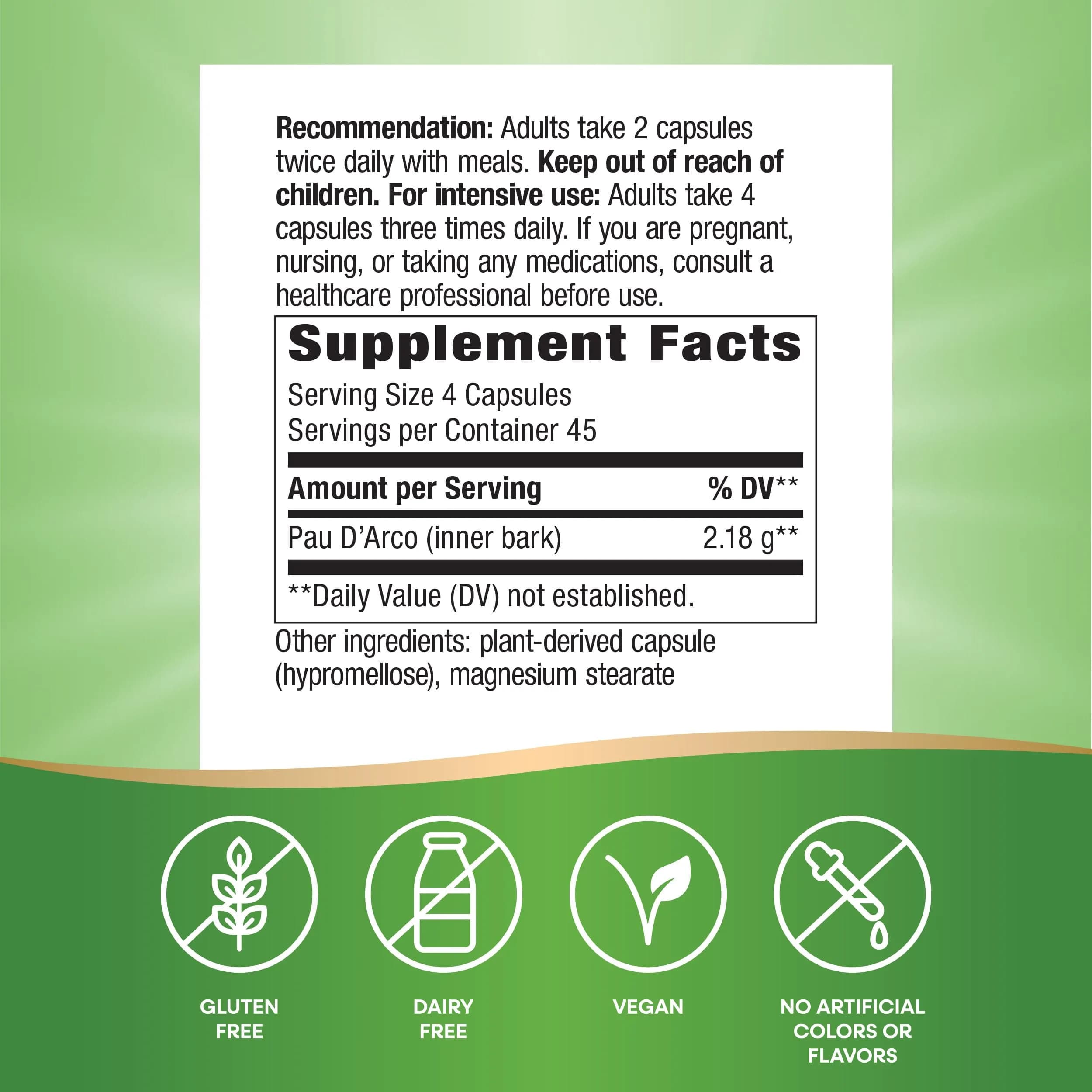 Nature's Way Pau d'Arco Inner Bark Herbal Supplement 180 Count | Traditional South American Herb - view 5