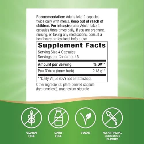 Nature's Way Pau d'Arco Inner Bark Herbal Supplement 180 Count | Traditional South American Herb thumbnail 5