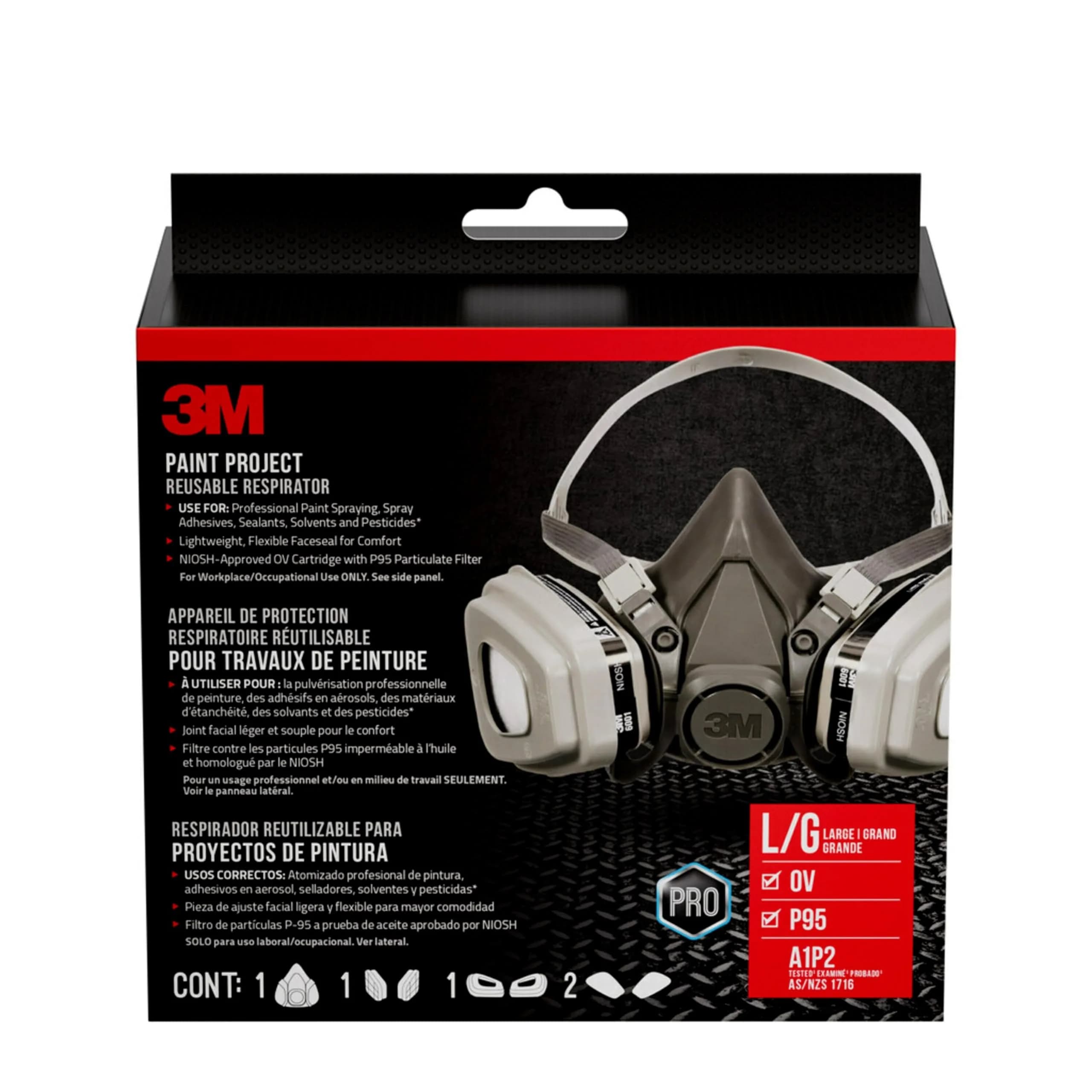 3M OV/P95 Paint Project Respirator 6311 | Reusable Large Respirator Kit for Spray Painting & Solvents — Gray
