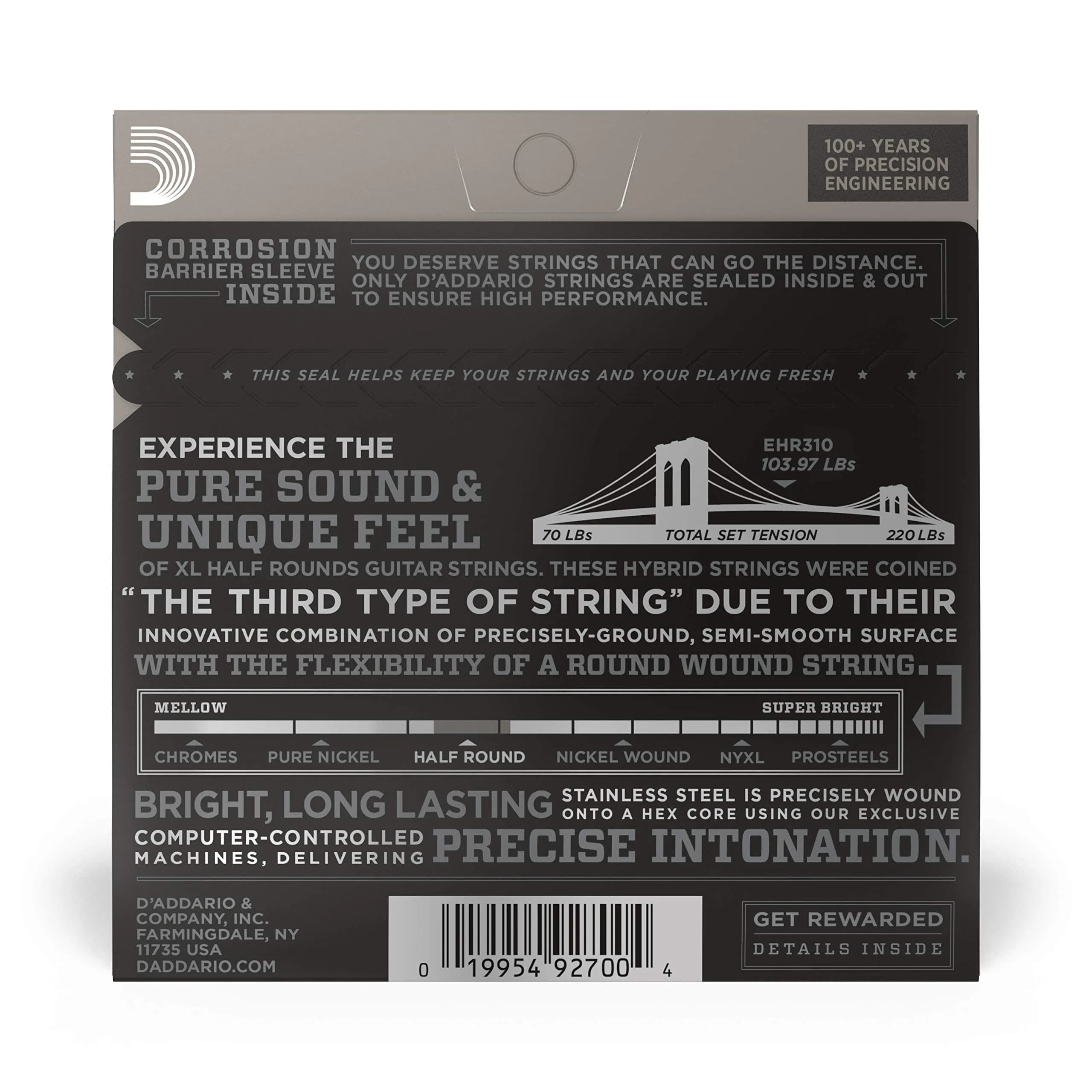 D'Addario XL Half Rounds Electric Guitar Strings EHR310 Regular Light 10-46 | Smooth Feel, Reduced Finger Noise - view 3