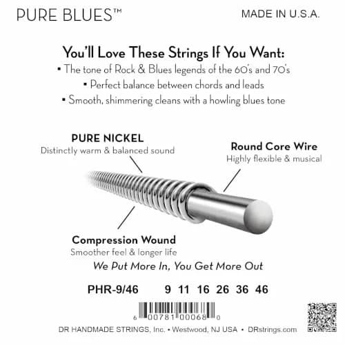 DR Strings PURE BLUES Pure Nickel Electric Guitar Strings 9-46 | Rich Vintage Tone & Smooth Playability thumbnail 2