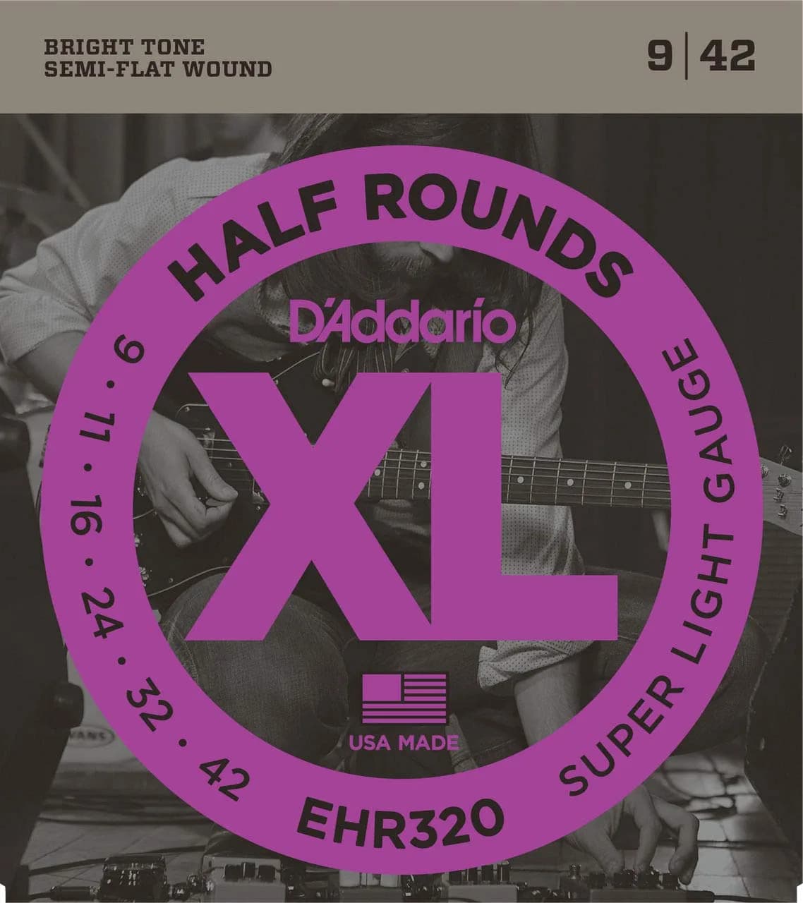 D'Addario Half Round Electric Guitar Strings EHR320 Super Light 9-42 (0.23 kg) | Smooth Feel, Reduced Finger Noise - main product image