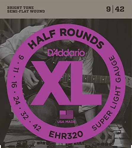 D'Addario Half Round Electric Guitar Strings EHR320 Super Light 9-42 (0.23 kg) | Smooth Feel, Reduced Finger Noise thumbnail 1