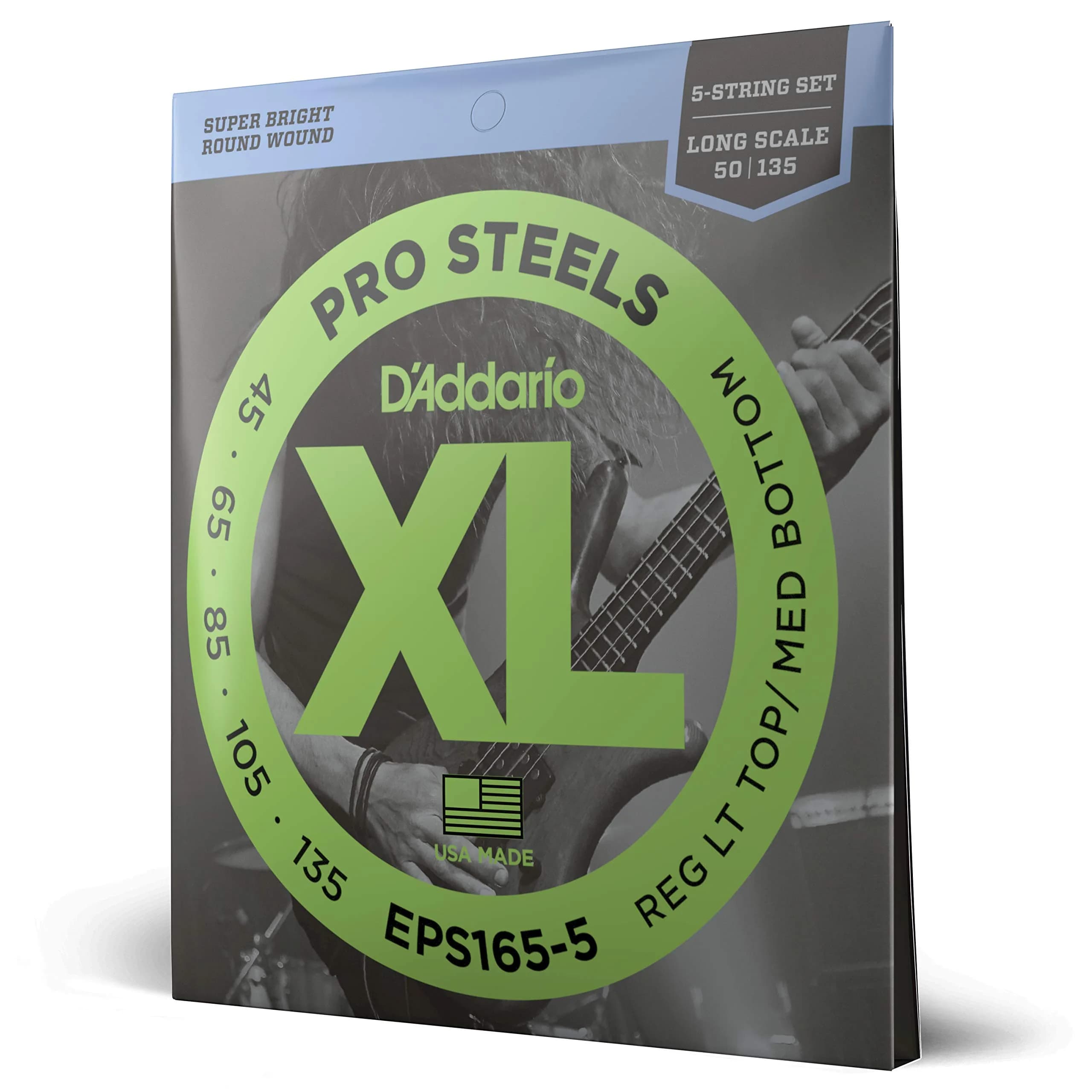 D'Addario XL ProSteels Bass Strings EPS165-5, 45-135, 5-String | Bright Punch & Tight Lows — 5-String Set
