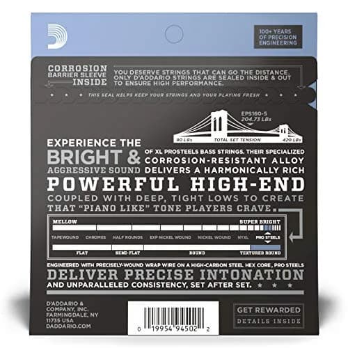 D'Addario XL ProSteels Bass Strings EPS165-5, 45-135, 5-String | Bright Punch & Tight Lows thumbnail 2