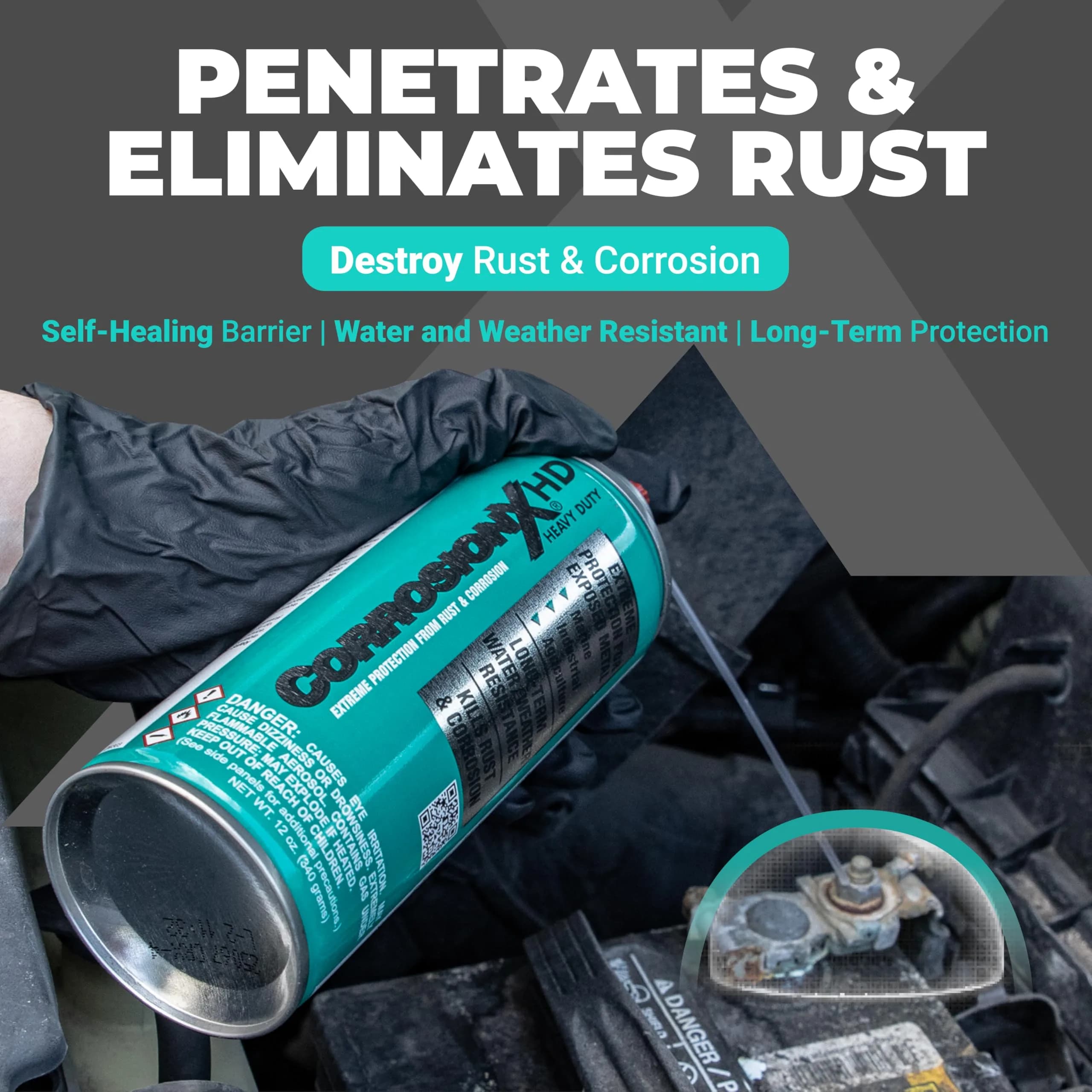 CorrosionX Heavy Duty Anti Rust Spray, Dripless Self-Healing Corrosion Inhibitor with Waterproof Barrier for Marine, Agricultural & Industrial Equipment in Harsh, Saltwater Environments, 12oz Aerosol thumbnail 2