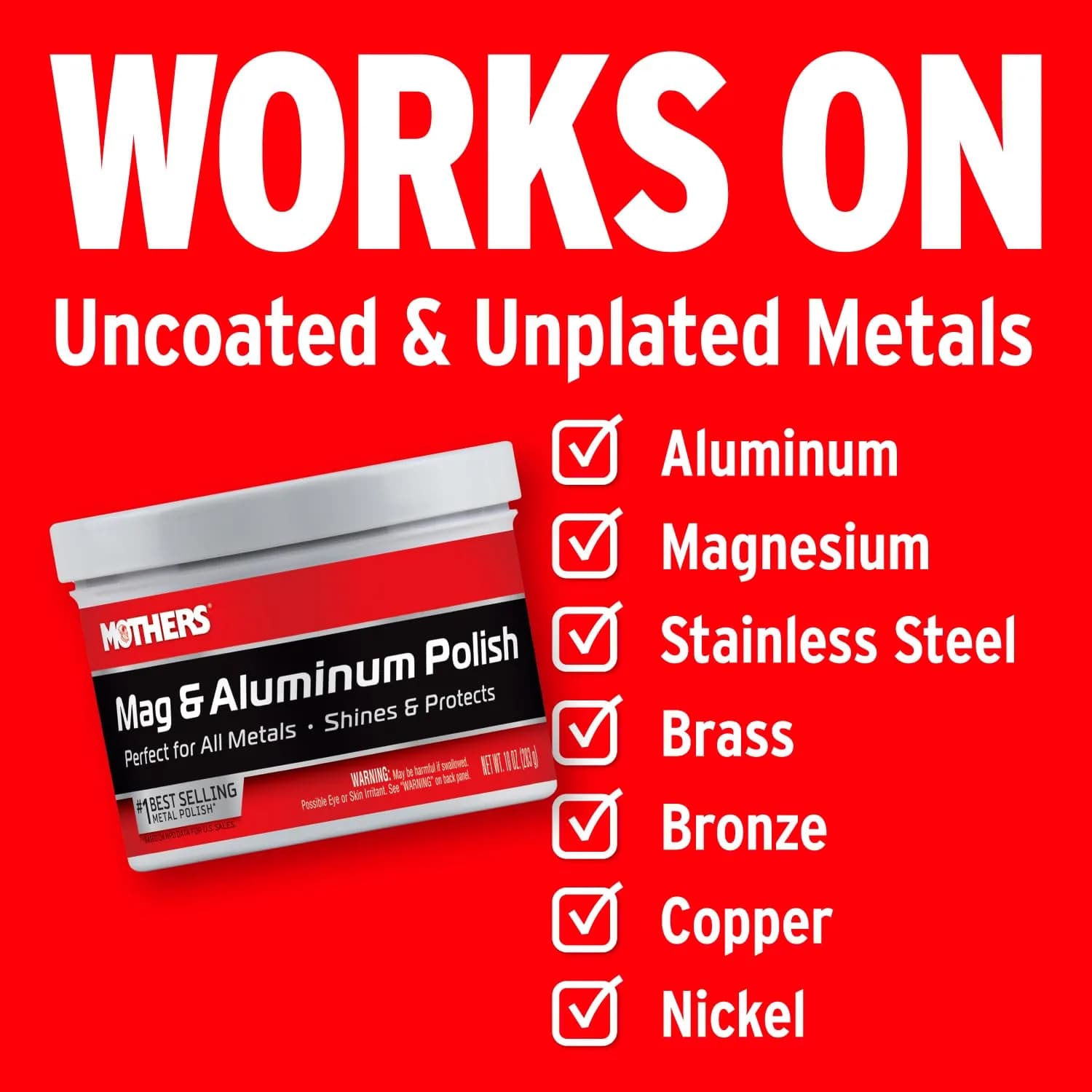 Mothers Mag & Aluminum Polish 283g (10 oz) | Brilliant Shine for Automotive Metals - view 5