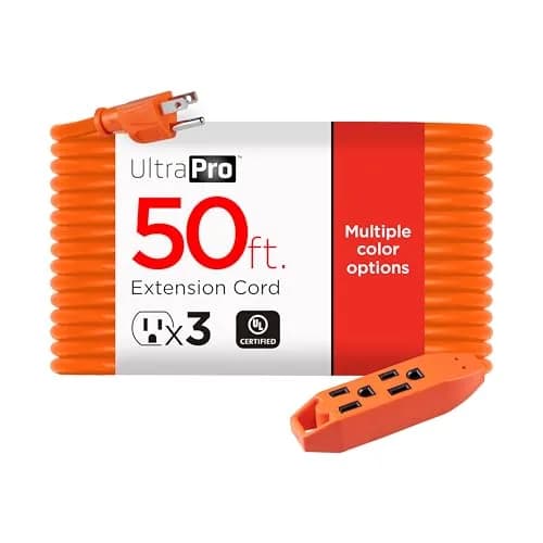 UltraPro 50 Ft Indoor Extension Cord 3 Outlet Power Strip | Heavy Duty 16 Gauge, Orange, ETL Listed thumbnail 1