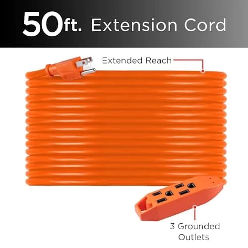 UltraPro 50 Ft Indoor Extension Cord 3 Outlet Power Strip | Heavy Duty 16 Gauge, Orange, ETL Listed thumbnail 2