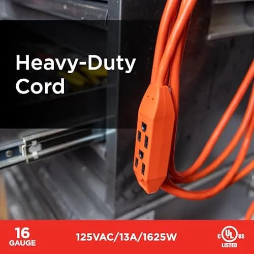 UltraPro 50 Ft Indoor Extension Cord 3 Outlet Power Strip | Heavy Duty 16 Gauge, Orange, ETL Listed thumbnail 3