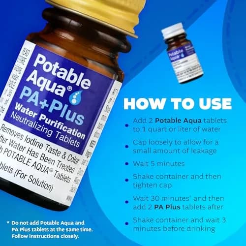 Potable Aqua Water Purification Tablets with PA Plus - 100 Count (50+50) | Disinfects Water for Hiking & Emergencies thumbnail 5