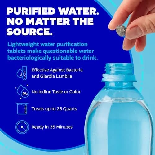 Potable Aqua Water Purification Tablets with PA Plus - 100 Count (50+50) | Disinfects Water for Hiking & Emergencies thumbnail 3