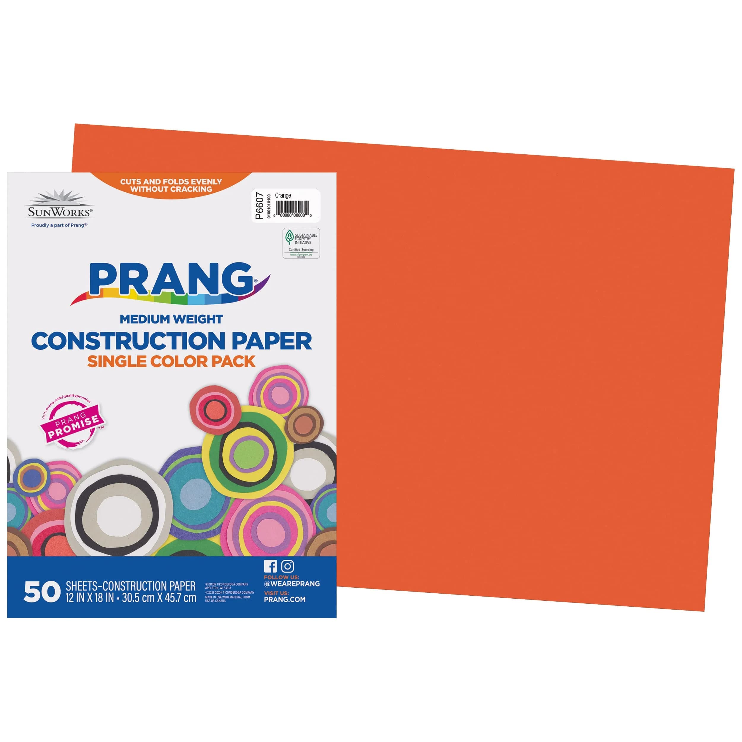 Prang Heavyweight Construction Paper, Orange, 12" x 18", 50 Sheets | Smooth Textured Art Paper - main product image