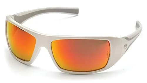 Pyramex Goliath Safety Eyewear White Frame Sky Red Mirror Lens | Impact Resistant Polycarbonate thumbnail 1
