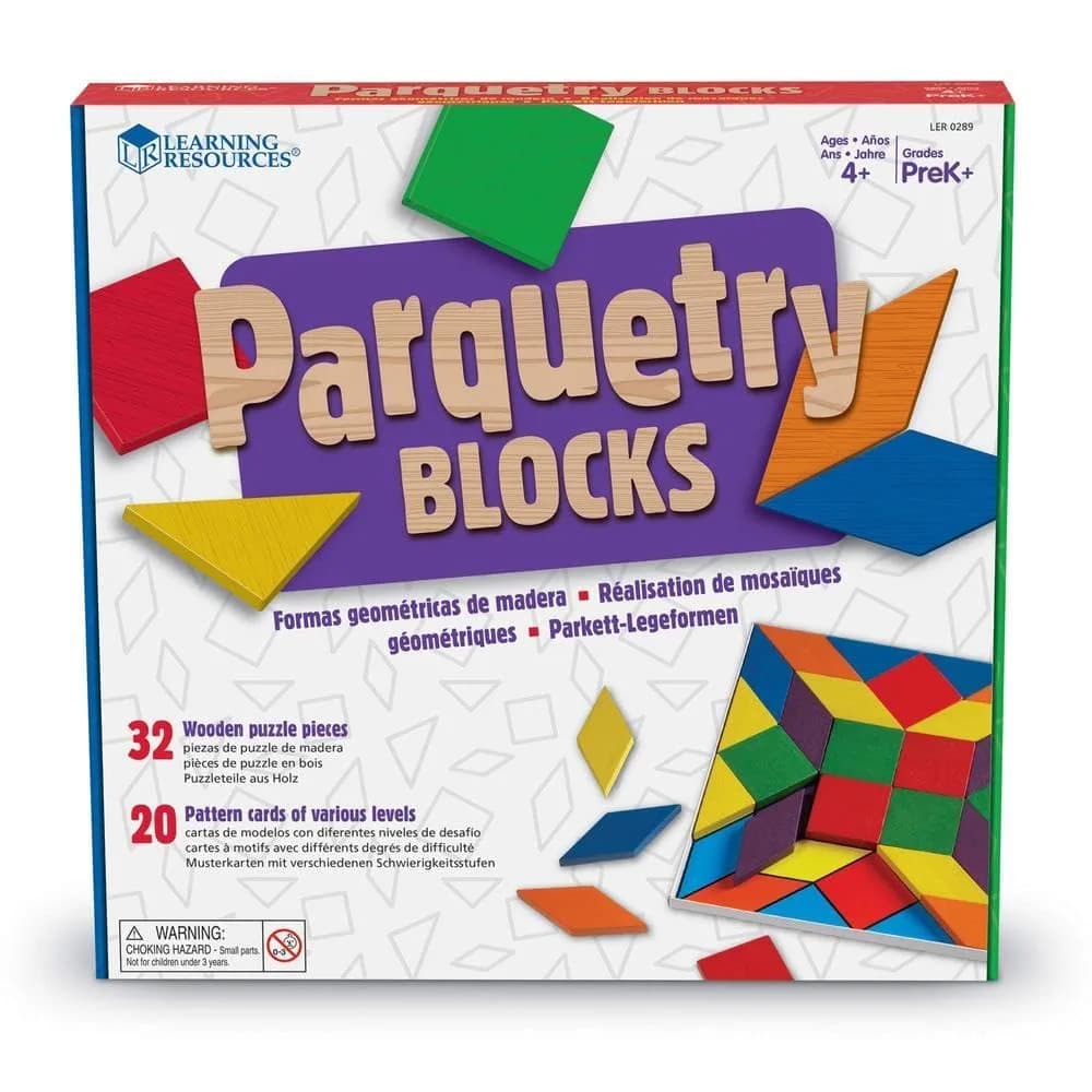 Learning Resources Parquetry Blocks & 20 Pattern Cards | Geometric Shapes & Pattern Recognition (25cm x 25cm x 4.45cm) - main product image