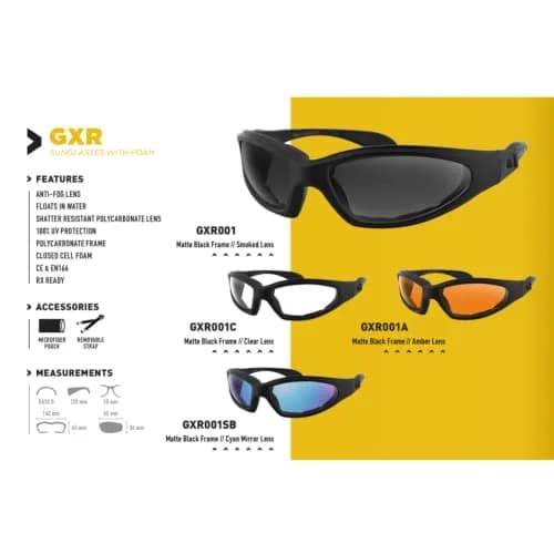 Bobster GXR ® Safety Glasses with Amber Lens | Anti-Fog, UV Protection, Water Float thumbnail 2