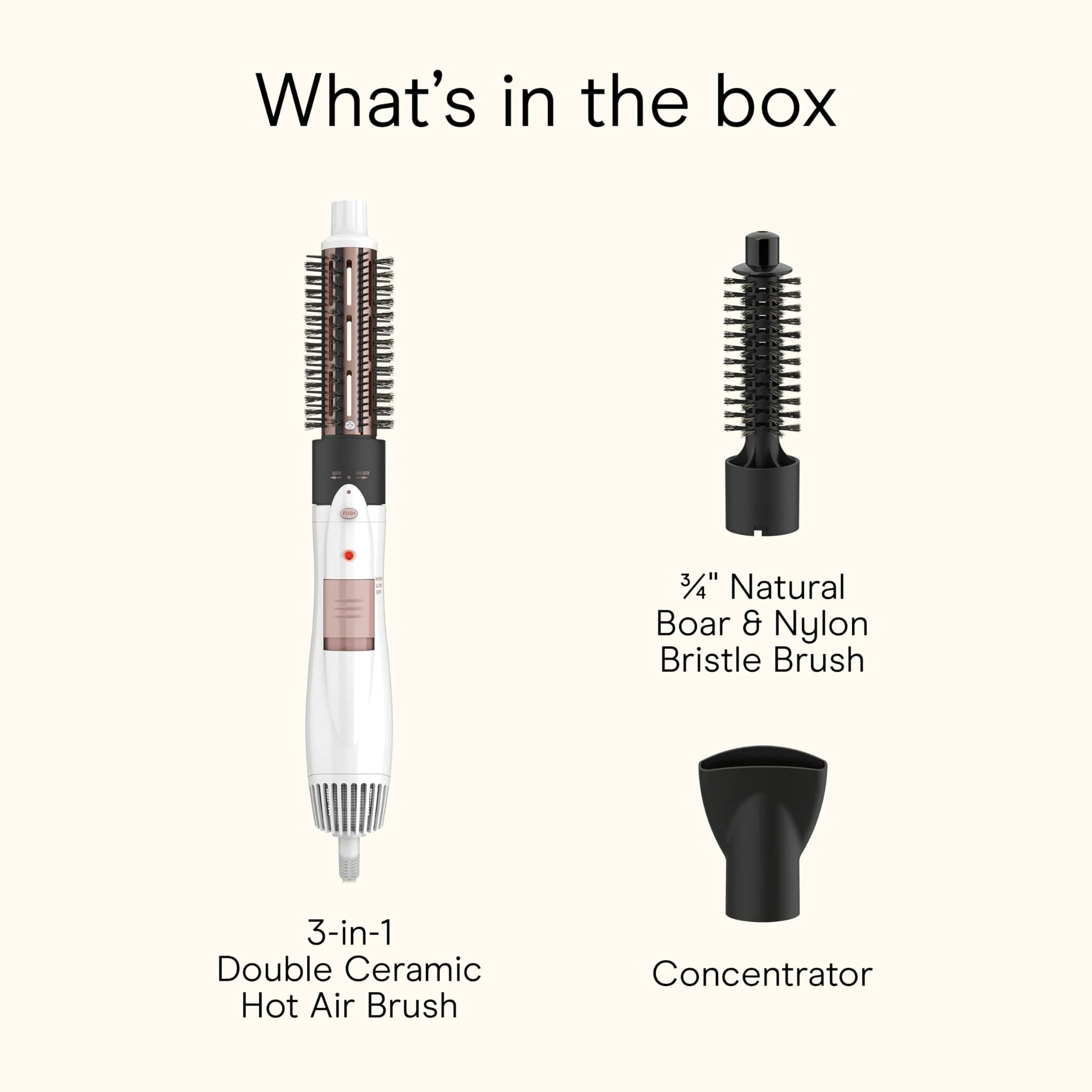 Conair Double Ceramic 3-in-1 Hot Air Brush White | Styles Curls & Straight Hair - view 7