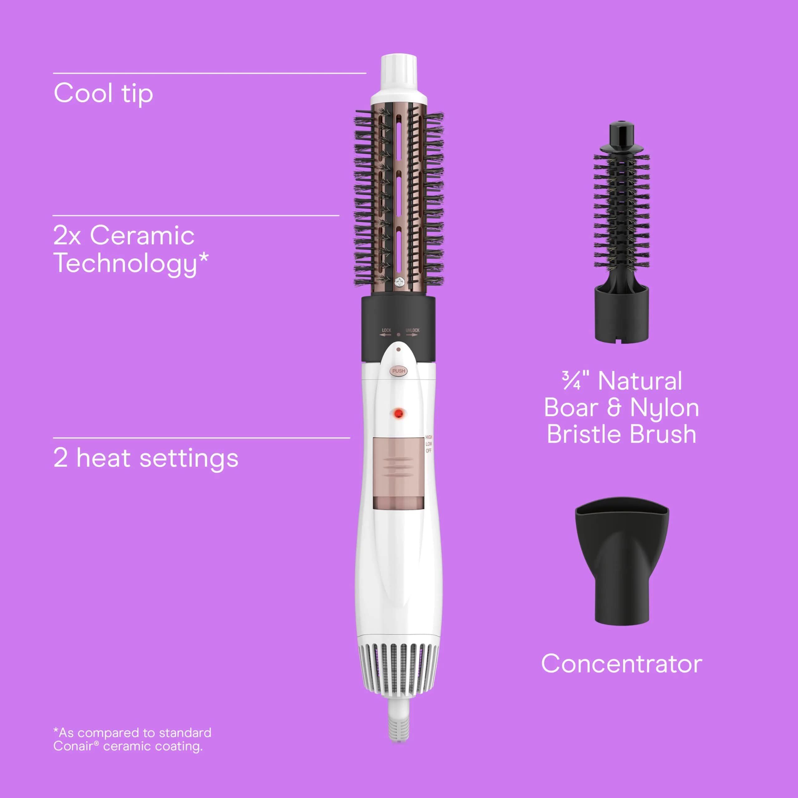 Conair Double Ceramic 3-in-1 Hot Air Brush White | Styles Curls & Straight Hair - view 2