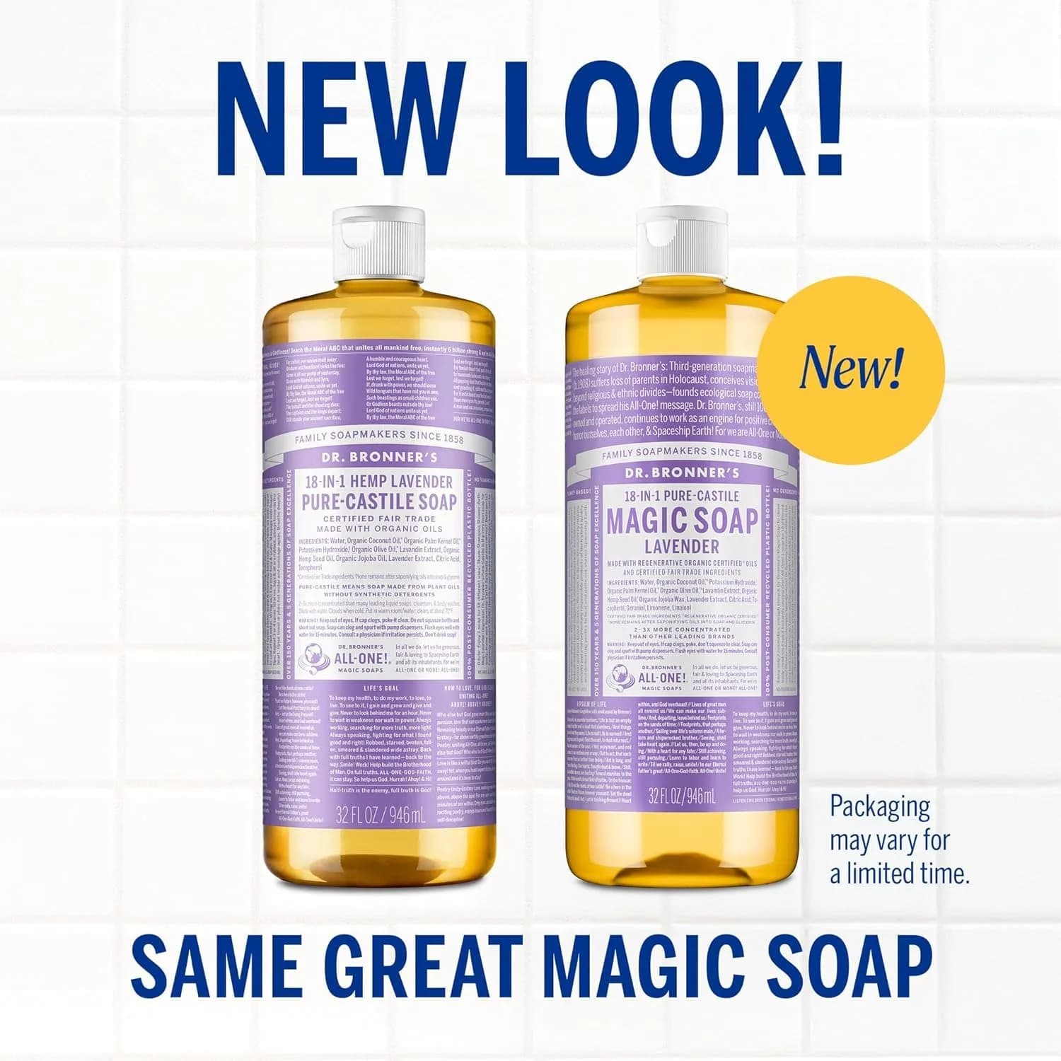 Dr. Bronner's Pure-Castile Liquid Soap Lavender 946ml (32 Fl Oz) | 18-in-1 Uses for Face, Body, Hair, Laundry, Pets & Dishes - view 2