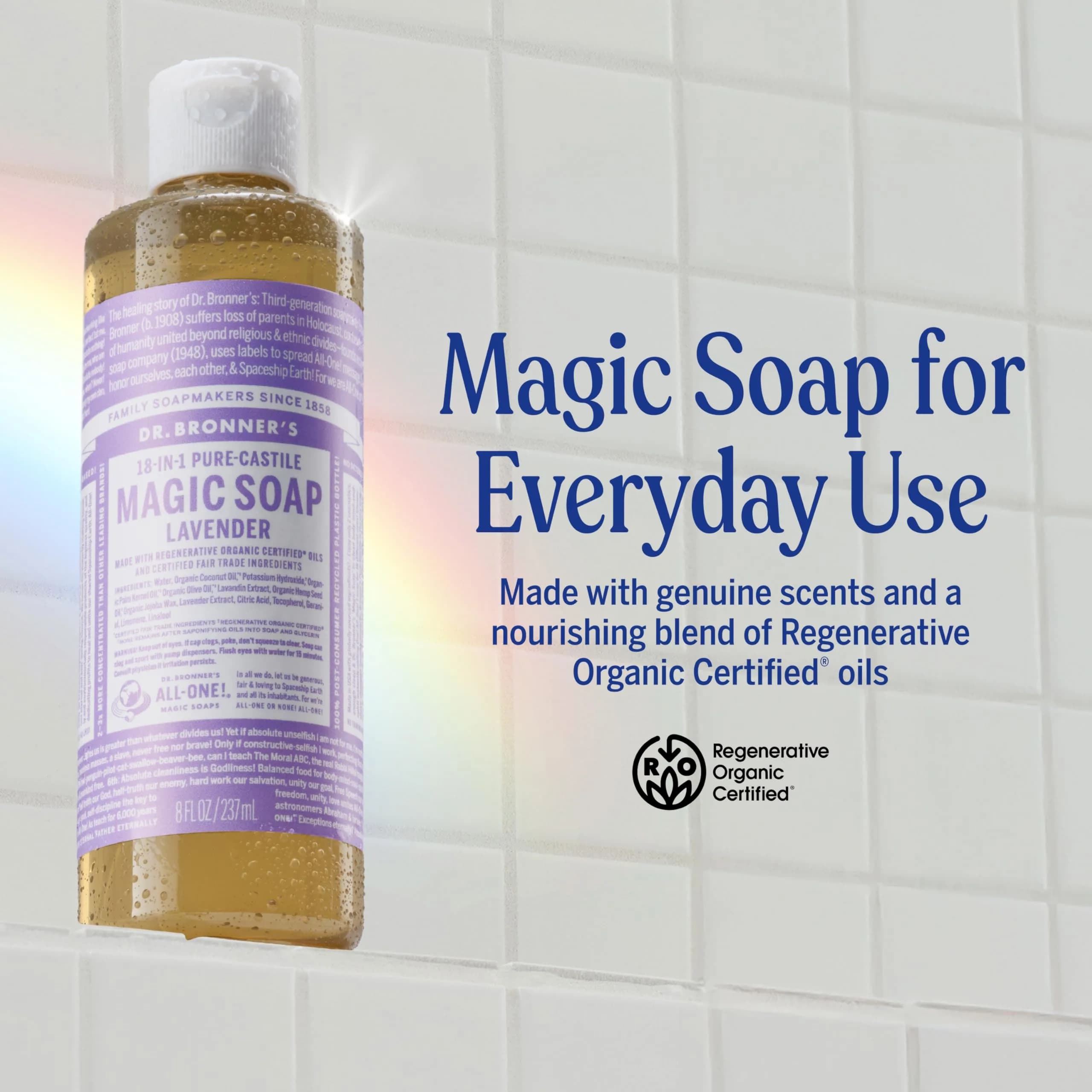 Dr. Bronner's Pure-Castile Liquid Soap Lavender 946ml (32 Fl Oz) | 18-in-1 Uses for Face, Body, Hair, Laundry, Pets & Dishes - view 3