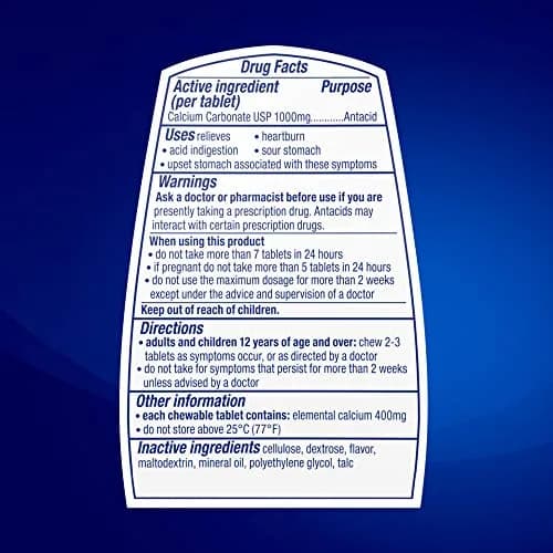 TUMS Ultra Strength Chewable Tablets 72 Count | Fast Heartburn Relief with Peppermint Flavor thumbnail 7