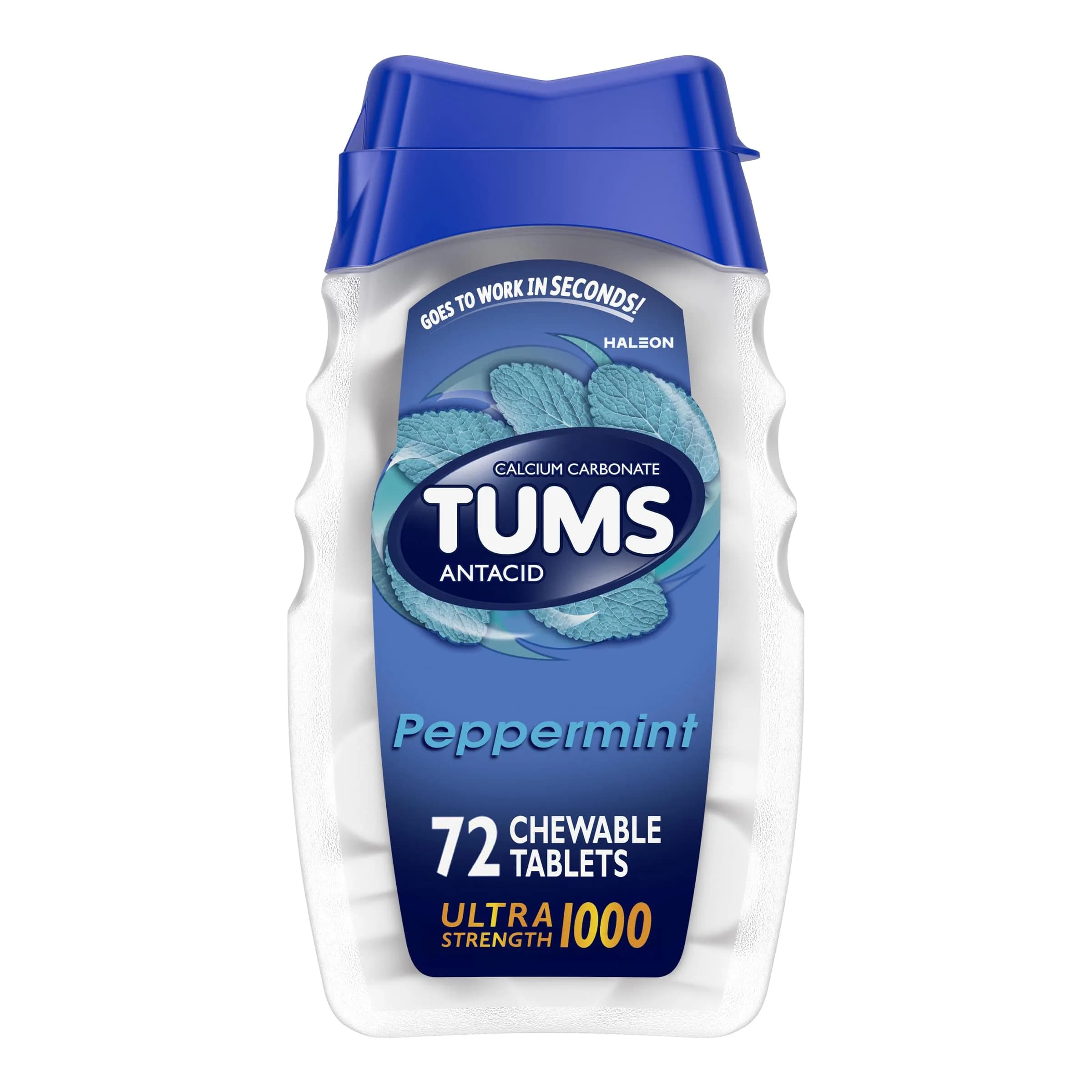 TUMS Ultra Strength Chewable Antacid Tablets for Heartburn Relief, Peppermint, 72 Count (Pack of 2) | Fast Heartburn Relief in Seconds — Tablet