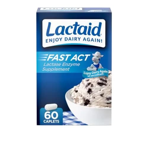 Lactaid Fast Act Lactose Intolerance Relief Caplets, 60 Count | Dairy Digestive Support for India thumbnail 1