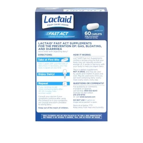Lactaid Fast Act Lactose Intolerance Relief Caplets, 60 Count | Dairy Digestive Support for India thumbnail 8