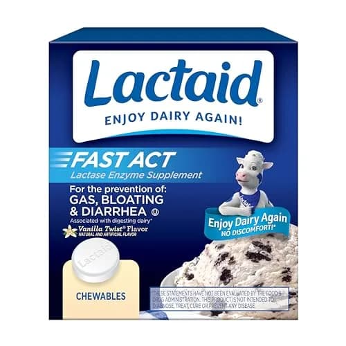 Lactaid Fast Act Chewables Vanilla Twist 60 Ct | Digestive Enzyme Tablets for Kids and Adults thumbnail 1