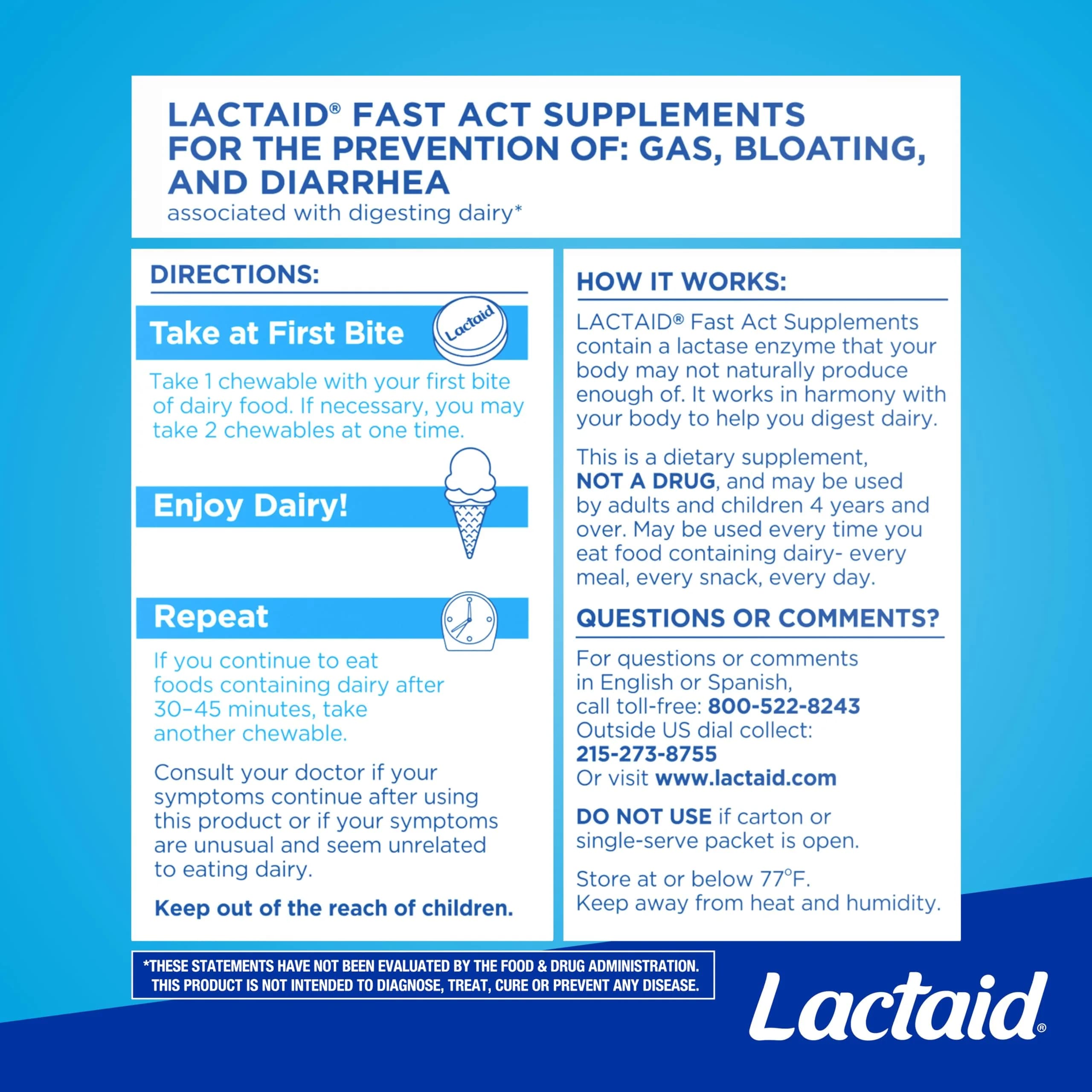 Lactaid Fast Act Chewables Vanilla Twist 60 Ct | Digestive Enzyme Tablets for Kids and Adults - view 8